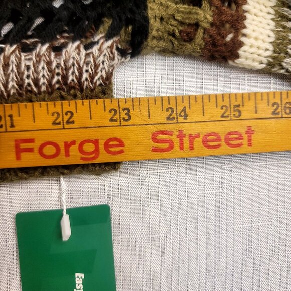 Cropped Crochet Striped Long Sleeve Sweater Small Multi-Color Acrylic Knit Boho - Picture 8 of 11